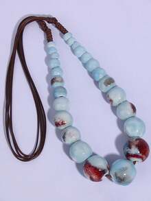 European And American Style Ceramic Beaded Necklace, Light Blue Tie-Dye Beaded Necklace - Minimalist Exaggerated Elegant Style Jewelry, Suitable For Daily And Party Wear - Perfect Gift For Mother's Day, Birthday, Anniversary - Baby Blue - View 2