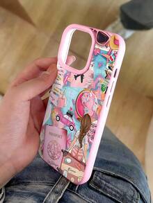 1pc Fashionable Personalized Travel Element Patchwork Pattern Shockproof Soft TPU Phone Case, Suitable Compatible With Iphone 16 Pro Max/16/16 Pro/16 Plus/15/15 Pro Max/15 Pro/11/12/13/14 Pro Max/11 Pro/11 Pro Max/12 Pro/12 Pro Max/13 Pro/13 Pro Max/14 Pro/14 Pro Max, Elegant Feeling - Multicolor - View 3