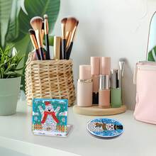 Zestaw do malowania diamentami 1 szt., mini lusterko, bałwanek, postać z kreskówki, wzór pingwina, materiał ze skóry PU, składane, dwustronne lusterko z kryształkami, odpowiednie do podróży, na wycieczkę, prezent świąteczny - Zobacz 9