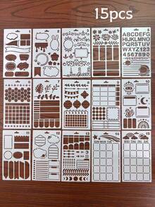 15pcs Hollow Frame Diary Planner Painting Template Sketching Outlining Auxiliary Tools For Paper Template Tracing Materials - Stationery Geometry - View 10