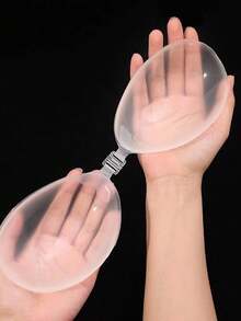 无肩带隐形胸垫 | 强力粘性硅胶丰胸贴 | 可重复使用防水硅胶无背胸贴，适合泳装、比基尼、跑步和日常穿着 - 無色 - 查看 2