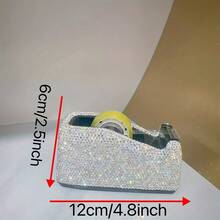 1件装钻石系列（白钻）闪亮水钻PVC胶带座，学生办公用品胶带切割器，便携式多功能桌面文具，多种颜色可选，办公桌配件，表面可粘贴，婚礼生日派对节日礼物，钻石装饰艺术品 - 彩色 - 查看 3