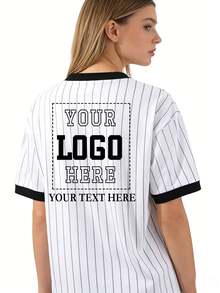 Customized - Premium Customized Women's Striped Short Sleeve Top, Customize Your Logo And Text, Dance Team Uniform, Corporate Logo Customization Available Summer - Black and White - View 3
