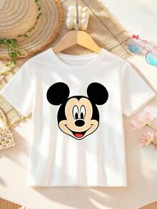 200g, Heavy Cotton, Disney, Mickey, Castle,, Family Matching T-Shirts, Family Of Four - 男孩白色 - 查看 2