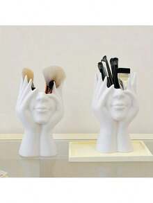 1 件装创意人体彩绘造型办公用品桌面多功能收纳笔筒化妆刷架装饰品，学习用品，铅笔盒 - 長方形 - 查看 7