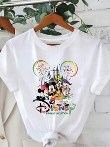 (Loose Version)Women's Cute Mickey Minnie Donald Duck Disney Family Vacation Cotton Regular Round Neck Short Sleeve T-Shirt Short-Sleeved Round Neck Casual Shirt Necessary In Summer, Suitable For Summer And Spring, Holiday Gift Party Clothing, Ladies' Clothing. - 白色 - 查看 1