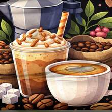 1pc New Coffee Themed Apron, Featuring Latte Art Cup, Iced Coffee, Mocha Pot, Coffee Grinder, Coffee Beans, Sugar Cubes And Leaf Elements, Suitable For Home Kitchen And Cafe Use - A - View 4