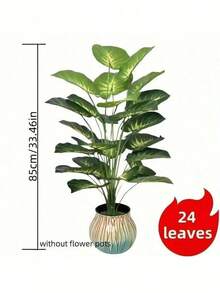 18/24片大型逼真绿萝叶片，宽叶热带雨林装饰植物，适用于室内/室外、婚礼、酒店、花园、摄影，北欧绿色盆栽人造树，不含花盆 - 綠色 - 查看 8