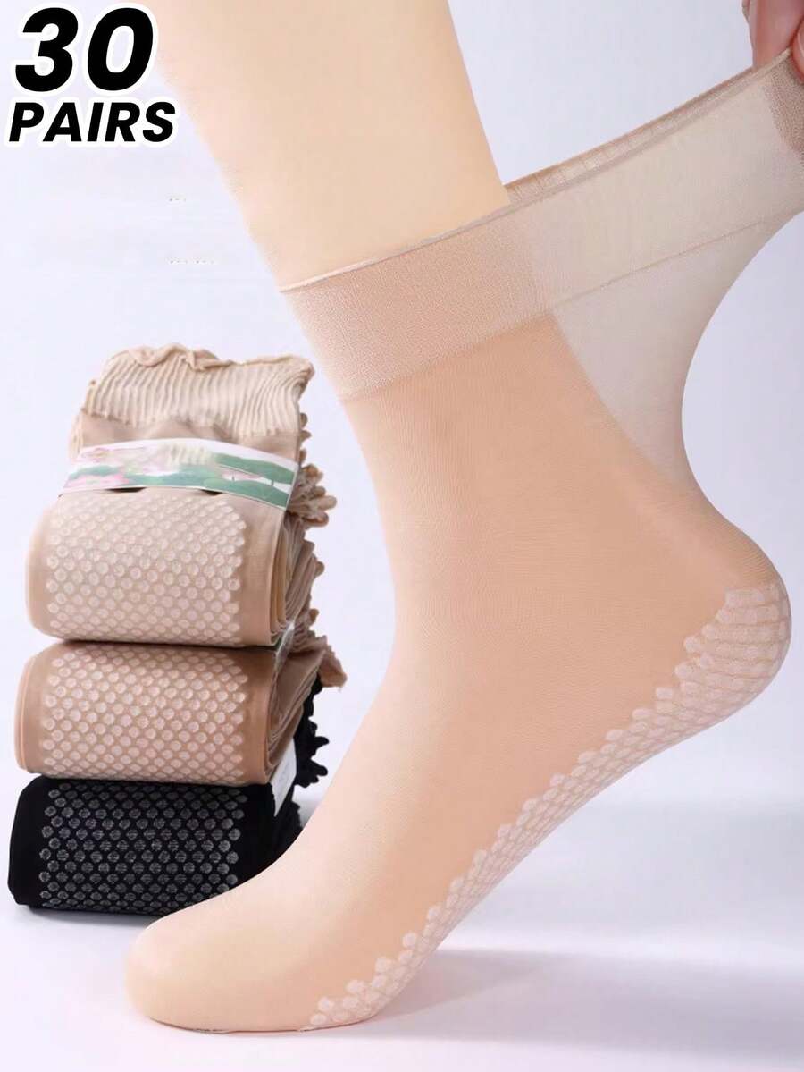 1/5/10/20/30 Pairs Lace Trim Silky Socks With Non-Slip Grip, Loose Fit Ankle Socks For Pregnant Women & Elderly - Multicolor - View 1