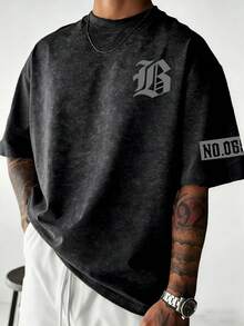 Zrgoth 男士休闲百搭简约英文标语复古水洗短袖T恤 - 黑色 - 查看 2