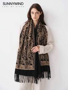 1pc Women's Polyester Paisley Pattern Versatile Scarf/Shawl - Black - View 2