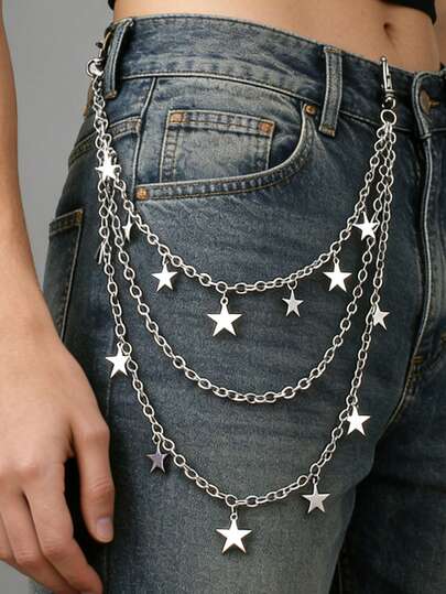 1条朋克星人流苏腰链，金属链条个性裤链，适合日常搭配，适合青少年夏季休闲户外运动、度假旅行、毕业礼物、生日装扮配饰或日常穿着。