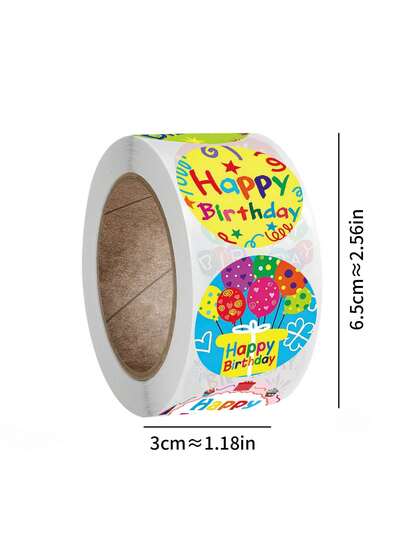 1 Roll Cartoon Birthday Greeting Decorative Round Stickers