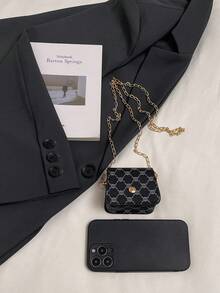 Retro Mode Mini Umhängetasche, stilvoller Allover-Muster Super kleine Satteltasche, Damen Street Umhängetasche - Schwarz - Übersicht 5