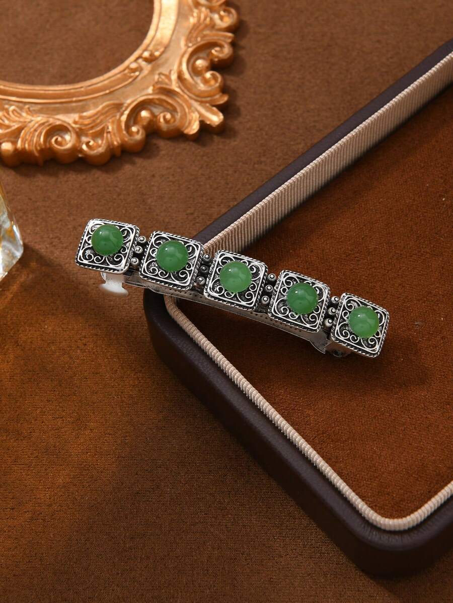 1个几何图案锌合金弹簧夹，爪夹，发爪，发夹，发卡 - 古錫五方圓珠 - 查看 1