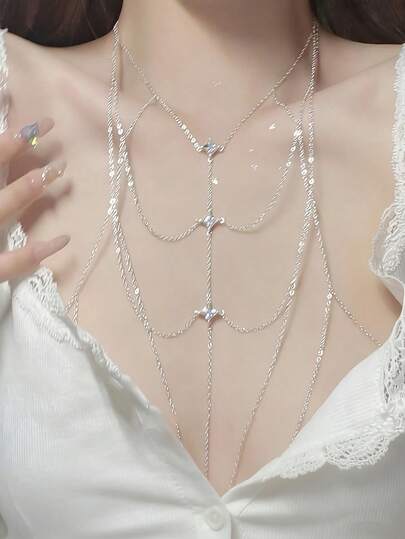 1 قطعة سلسلة جسم نسائية مثيرة، مناسبة لشهر رمضان، الشاطئ، النادي، تصوير المؤثرين، سلسلة الصدر