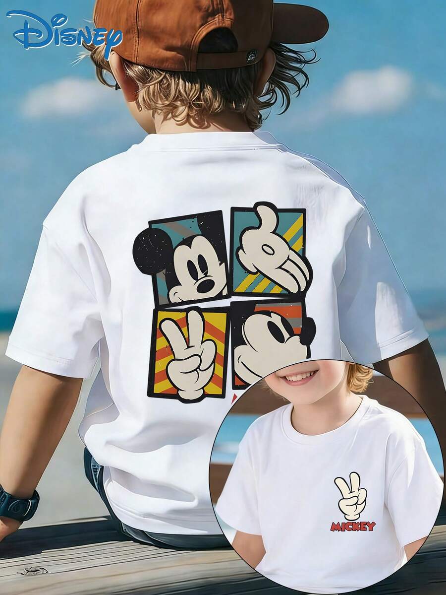 [Disney Licensing]A Short-Sleeved T-Shirt Suitable For Boys, With A Cartoon Mickey Pattern Printed On The Front. It Is Perfect For Use As A Gift For Any Festival. - White - View 1