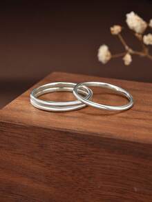 3 piezas Anillos de banda lisa de plata de ley 925, minimalistas y elegantes para uso diario y regalo de boda para mujeres - Plateado - Ver 5