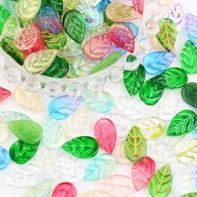 50颗/袋，11x18毫米混合叶形水晶玻璃珠，适合DIY珠宝叶形吊坠项链耳环制作 - 多色混色 - 查看 3