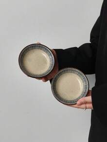 Cabin Kangaroo 1pc/2pcs/4pcs Blue & White Striped Ceramic Small Plate, Household Sauce Dish, Dessert Plate, Photography Prop - Multicolor - View 9