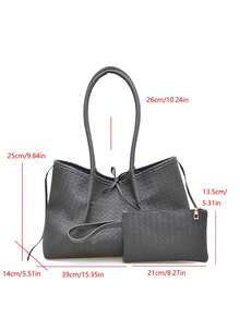 手工编织手提包，大容量，2026新款通勤单肩腋下包，母子包 - 灰色 - 查看 5