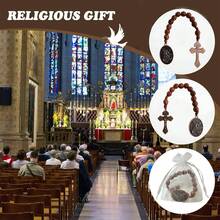 3串/10串/25串圣阿尔让奇口袋念珠，木质十字架，配欧根纱袋，手工念珠项链，天主教基督徒祈祷复活节礼物 - 彩色的 - 查看 5