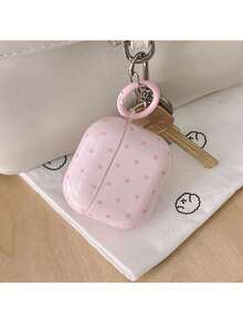 Pink Polka Dot Simple Design Earphone Case + Hanging Ring Set Compatible With Apple Pro3/ Pro2/ Pro/ 4/ 3/ 2 - AirPods 4 - Xem 2