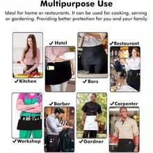 1pc Waitress Apron With Pockets, Short Apron With Pockets, Waist Apron, Server Apron With 3 Pockets, Gardening, Cooking And Waitressing |   Long Strap - Black/White - 均碼-黑色 - 查看 5