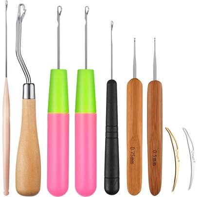 9pcs Crochet Hooks Set, Suitable For Different Sizes Of Locking Hooks, Interlock Tools, Crochet Hair Pins, Long Hair Accessories