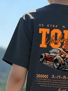 Tween Boy Cartoon Graphic Print Crew Neck Short Sleeve T-Shirt And Shorts Set - Dark Grey - View 3