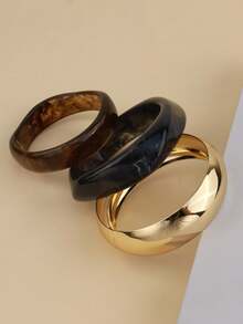 ZA 女士不规则波浪手镯套装 | 树脂镀金三件套，可叠戴，波西米亚风，复活节礼物，沙滩派对饰品 - 幾何手鐲 - 查看 4