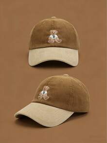 1pc Retro Cute Embroidered Bear Adjustable Baseball Cap, Suitable For Hiking, Travel, Outdoor Camping, Unisex Fashion Accessory, Holiday Gift - Multicolor - View 1