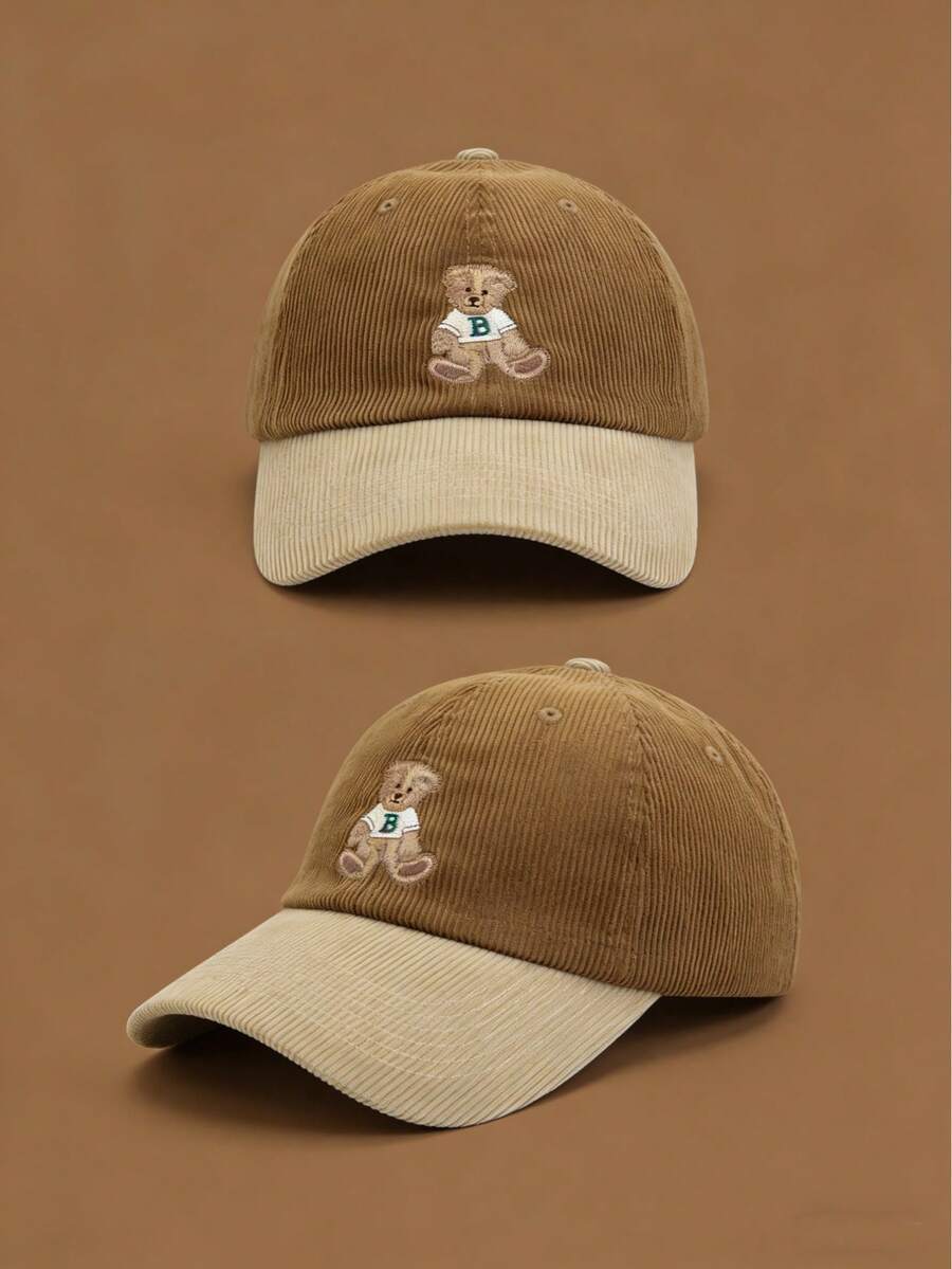 1pc Retro Cute Embroidered Bear Adjustable Baseball Cap, Suitable For Hiking, Travel, Outdoor Camping, Unisex Fashion Accessory, Holiday Gift - Multicolor - View 1