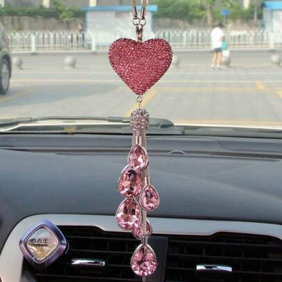 yucen Crystal Heart-Shaped Car Pendant, Luxury Ins-Style Creative Hanging Decor, Rearview Mirror Ornament