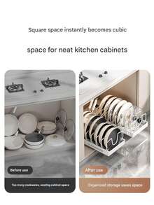 Stainless Steel Cookware & Pan Organizer Rack With Pull-Out Lid Storage Box, Suitable For All Seasons, Designed For Under Cabinet Installation, Adjustable Dividers For Kitchen Cabinets And Baking Supplies - Multicolor - View 5