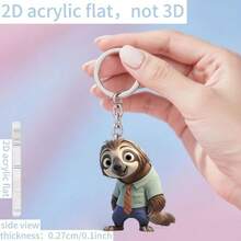 2D疯狂动物城树懒钥匙扣，多功能装饰吊坠，适用于背包、钥匙链、节日装饰、庆典活动，可爱迷人，设计别致，是妇女节礼物和婚礼配饰的理想之选。 - 彩色 - 查看 3
