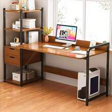 Escritorio con 2 Cajones y 4 Estantes, Almacenamiento Máximo & Diseño Minimalista, Oficina en Casa/Hogar, Orden Garantizado - Negro - Ver 7