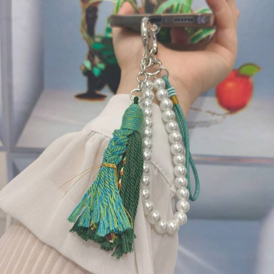 Handwoven DIY Bag Hanging Ear Bracelet Pearl Chain Colorful Fringed Backpack Pendant Accessories Creative Mobile Phone Chain - 綠色 - 查看 1