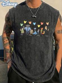 Disney Official Licensed Zootopia Character Balloon Lineup Vintage Washed 230g Tank Top Unisex - màu đen - Xem 1