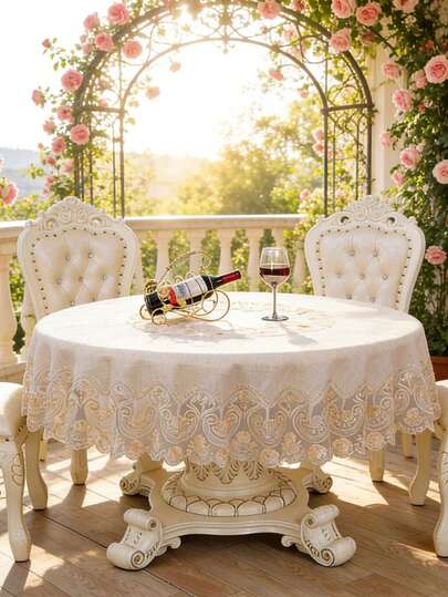 HXARTMIS 1 pieza Mantel redondo elegante beige con borde bordado floral, cubierta protectora para mesa de comedor redonda del hogar, mantel redondo decorativo, mantel de cocina de plástico, mantel con borde bordado, resistente a las manchas y duradero, fácil de limpiar y reutilizable, resistente al calor y antideslizante. Adecuado para dormitorio, sala de estar, cocina, comedor, exterior, fiesta, boda, cumpleaños y otras ocasiones diarias. También se puede usar para decoraciones en días festivos como el Día de San Valentín, el Día del Padre, etc. Disponible en varios tamaños.