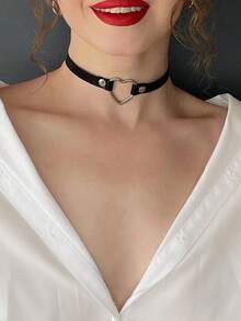 1pc Women's Sexy Choker Punk Necklace, Gothic Black PU Leather Tassel Studded Bondage Bell Party Jewelry Accessory - Black - View 2