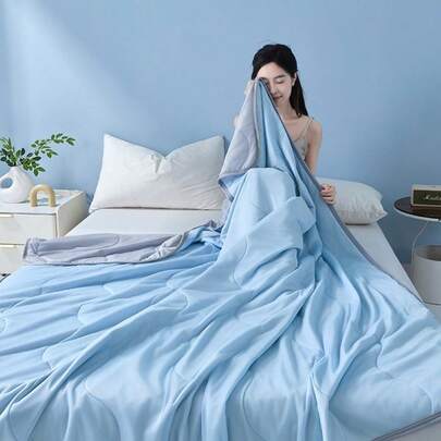 1 Pc Summer Cooling Comforter For Hot Sleepers, Lightweight Ice Silk Quilt, Breathable Thin Blanket For Night Sweats, Machine Washable Air Conditioning Duvet, Portable Travel Bedding