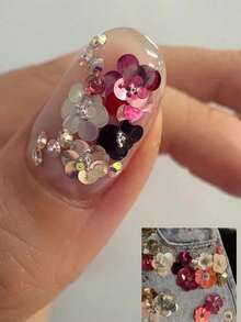 12 ô trang trí móng tay lấp lánh, thiết kế hoa văn cổ điển sáng bóng, các mảnh kim tuyến mỏng dành cho nữ và bé gái, tự làm móng nghệ thuật 3D. - Nhiều màu - Xem 5