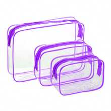 三件套透明化妆包 - 轻便多功能旅行拉链包，适用于女士洗漱用品和配件，可用作旅行收纳包、化妆包、化妆品包、旅行整理包、大容量化妆品收纳盒，可存放口红、化妆刷、护肤品、手机、零钱、小物件等，也适用于居家、送礼、度假和节日（万圣节、圣诞节等）等场合，用途广泛。 - 紫色 - 查看 14