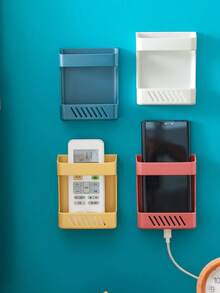 1pc Wall-Mounted Remote Control Storage Box, TV/AC/Bedside Phone Charging Holder, Office Pen & Notebook Organizer - Multicolor - View 2