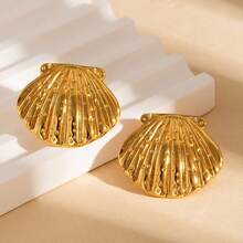 4 Pieces, Women's Golden Shell Earrings, Summer Bohemian Textured Wave Earrings - 18K Gold-Plated Irregular And Exaggerated Fashion Shell Women's Earrings, Fashionable Jewelry Gifts, Suitable For Daily Wear, Birthday Parties And Gatherings - Gold - View 6