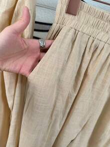 Linen Shirt And Pants Set (2 Pieces), Lined With Elastic. - Apricot - View 4