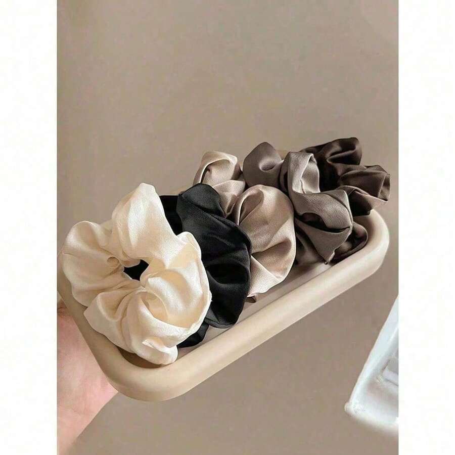 5pcs Satin Hair Scrunchies - Multifunctional, Stretchy Hair Ties, Sweet Style Fabric Hair Rings Suitable For Parties And Travel, Hair Accessories For Women, Hair Tools, Beauty Accessories, Curly Hair Accessories For Women, Fall, Travel, Hair Tools, Accessories Women, Hair Stuff,Curly Hair,Scrunchies,Scrunchie,Scrunchies Hair,Curly Hair Accessories,Gifts,Travel,Gifts For Women,Hair Stuff,Stocking Stuffers - 咖啡棕 - 查看 1