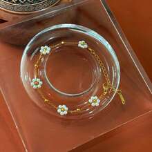 1pc Fashionable Delicate Twisted Faux Pearl Stainless Steel Bracelet, Handmade Woven Faux Crystal Flower Bead Chain, Suitable For Women's Daily And Party Wear - Beaded Flower Bracelet - View 2