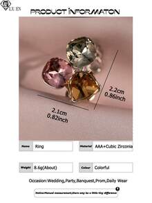 1 pieza Anillo de estilo chica cool y divertido con diseño geométrico sólido y colorido, creativo con cadena hueca, exquisito anillo de CZ para novia, cumpleaños, vacaciones, joyería de cobre - Multicolor - Ver 4